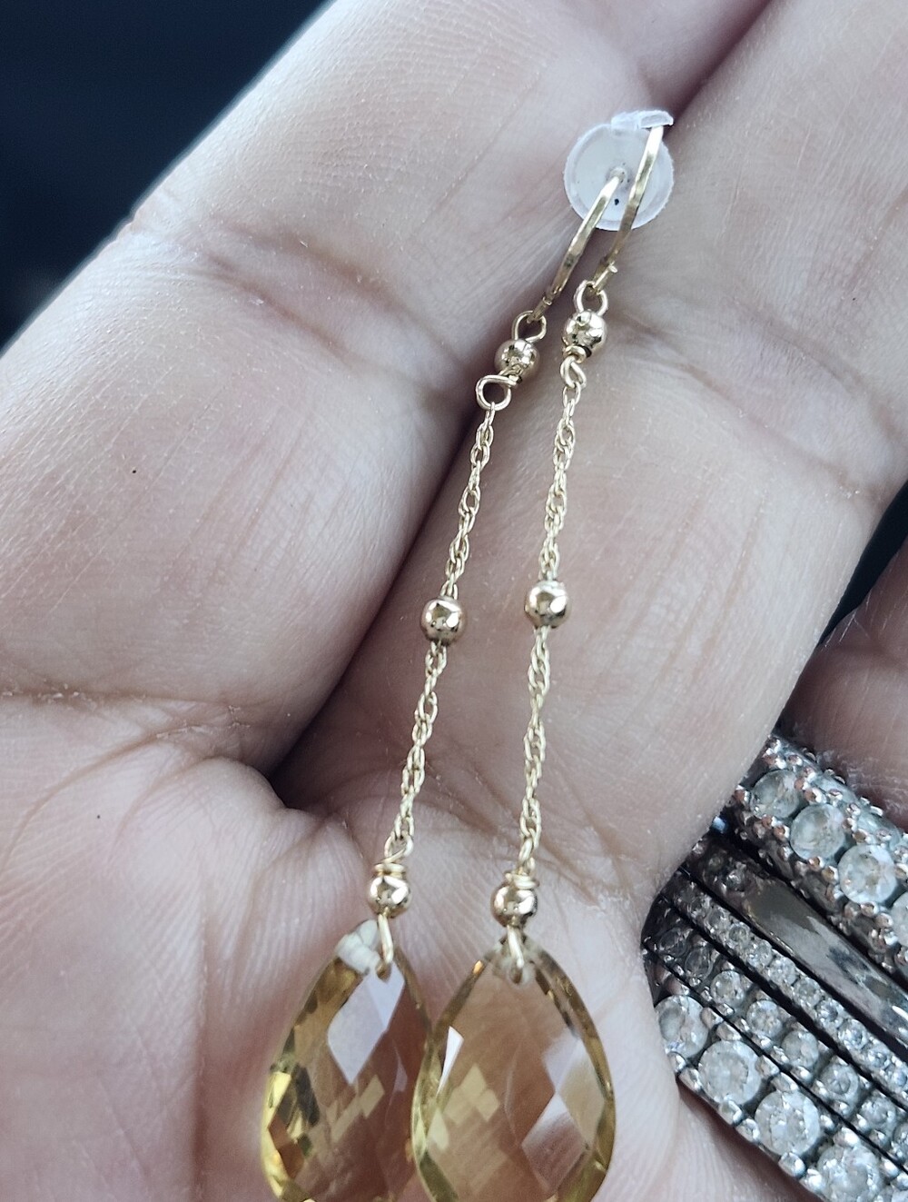 14kt Delicate Gold Drop Earrings with Yellow Citrine
